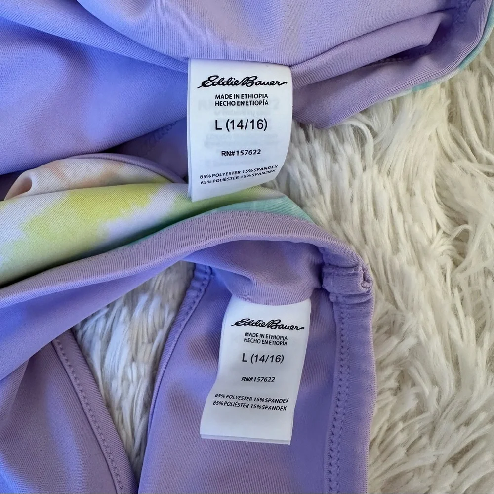 Eddie Bauer Girls Tankini Swimsuit Set Stripe Purple Green Size 14/16 NWOT